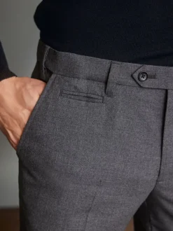 Gris - Slim Fit (Slim Fit) - Pantalons Signature en 100 % laine avec ceinture Motion Flex