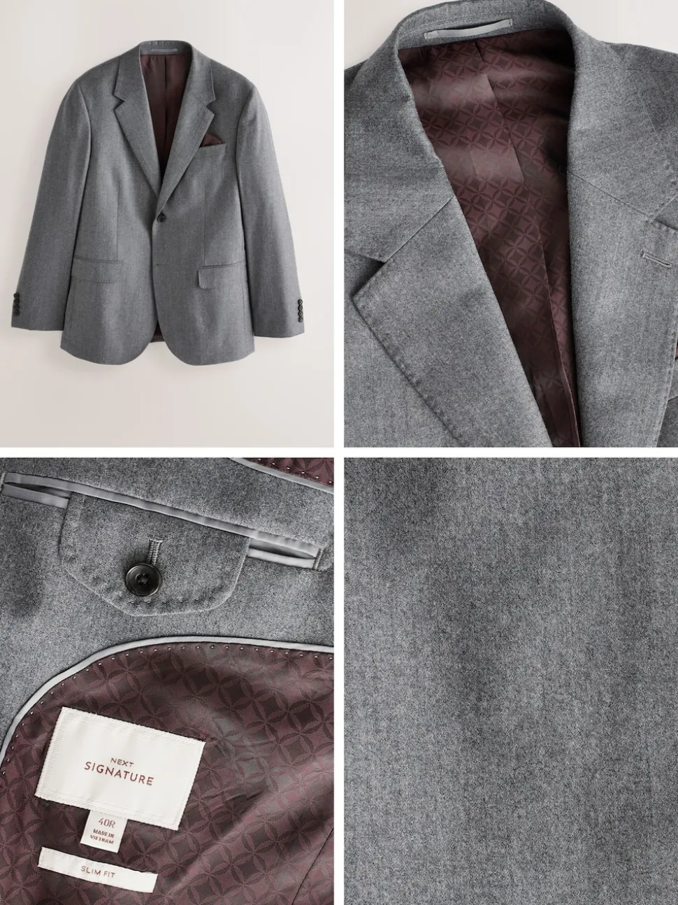 Gris - Slim Fit (Slim Fit) - Veste de costume en flanelle de laine et cachemire mélangées Signature Zignone