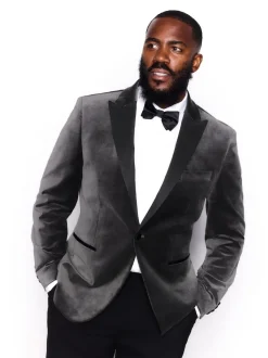 Gris - Slim Fit (Slim Fit) - Blazer Motionflex Extensible en velours