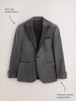 Gris - Slim Fit (Slim Fit) - Blazer Motionflex Extensible en velours