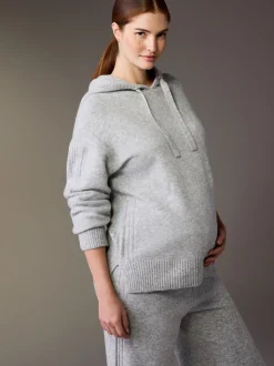Gris - Sweat à capuche en maille de grossesse