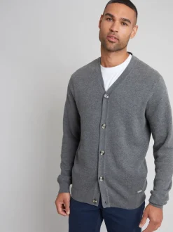 Gris - Threadbare Coton Blend Tricoté Cardigan