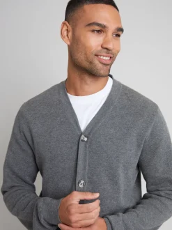 Gris - Threadbare Coton Blend Tricoté Cardigan