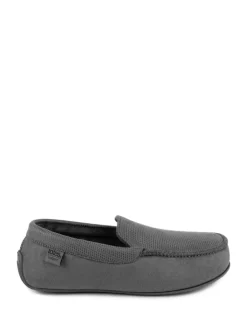 Gris - Totes Mens Isotoner Square Patterned Smart Moccasin Slippers