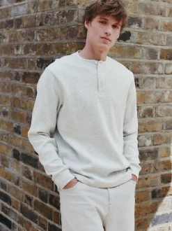 Gris - T-shirt manches longues à col mao