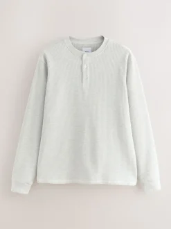 Gris - T-shirt manches longues à col mao