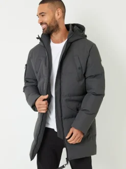 Gris - Veste à capuche matelassée, imperméable et longue, de Threadbare