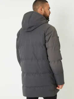 Gris - Veste à capuche matelassée, imperméable et longue, de Threadbare