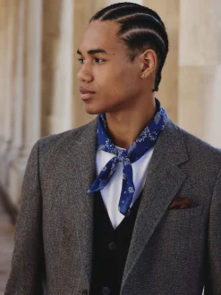 Gris - Veste de costume à coupe ajustée en laine mélangée à rayures à chevrons