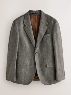 Gris - Veste de costume à coupe ajustée en laine mélangée à rayures à chevrons