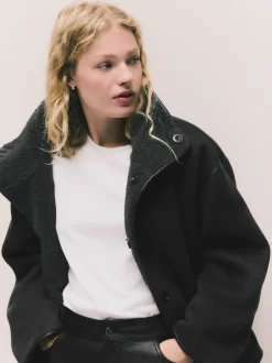 Gris - Veste réversible imitation peau de mouton