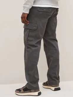 Gris anthracite - Ajustement droit - Pantalon cargo stretch en coton