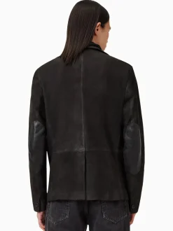 Gris Anthracite - Blazer AllSaints Survey en cuir daim gris double couche