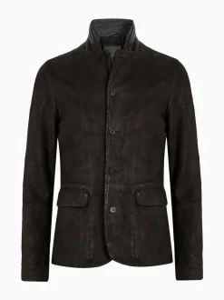 Gris Anthracite - Blazer AllSaints Survey en cuir daim gris double couche