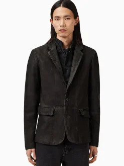 Gris Anthracite - Blazer AllSaints Survey en cuir daim gris double couche