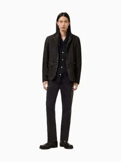 Gris Anthracite - Blazer AllSaints Survey en cuir daim gris double couche