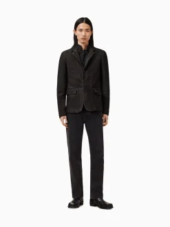 Gris Anthracite - Blazer AllSaints Survey en cuir daim gris double couche