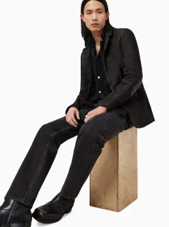 Gris Anthracite - Blazer AllSaints Survey en cuir daim gris double couche