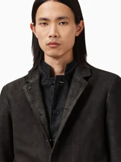 Gris Anthracite - Blazer AllSaints Survey en cuir daim gris double couche