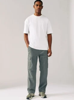 Gris anthracite - Coupe ample - Pantalon cargo stretch en coton
