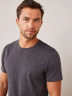 Gris anthracite chiné - Ajustement régulier - T-shirt Essential Col rond en coton