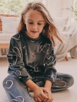 Gris anthracite cœur métallisé - Pyjama en laine polaire (9mths-16yrs)