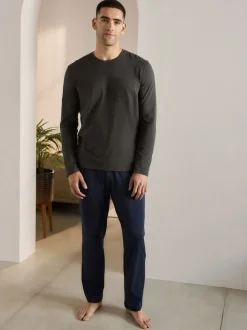 Gris ardoise/bleu marine - Ensemble pyjama en jersey à manches longues