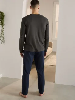 Gris ardoise/bleu marine - Ensemble pyjama en jersey à manches longues