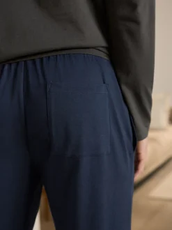 Gris ardoise/bleu marine - Ensemble pyjama en jersey à manches longues