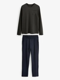 Gris ardoise/bleu marine - Ensemble pyjama en jersey à manches longues