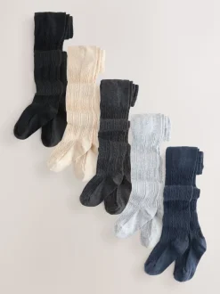 Gris avoine noire et bleu marine - Lot de 5 collants en torsades de coton riche