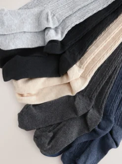 Gris avoine noire et bleu marine - Lot de 5 collants en torsades de coton riche