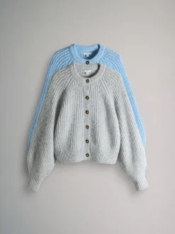 Gris chiné/bleu clair - The Set lot de 2 cardigans côtelés en maille épaisse