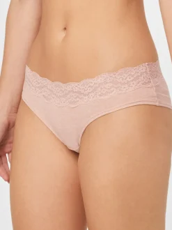 Gris chiné/rose/prune - Lot de 4 culottes en coton et dentelle
