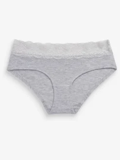 Gris chiné/rose/prune - Lot de 4 culottes en coton et dentelle