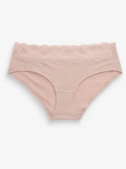 Gris chiné/rose/prune - Lot de 4 culottes en coton et dentelle