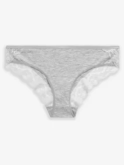 Gris chiné/rose/prune - Lot de 4 culottes en coton et dentelle