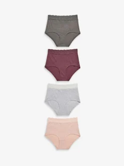 Gris chiné/rose/prune - Lot de 4 culottes en coton et dentelle