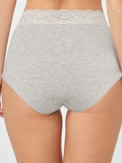 Gris chiné/rose/prune - Lot de 4 culottes en coton et dentelle