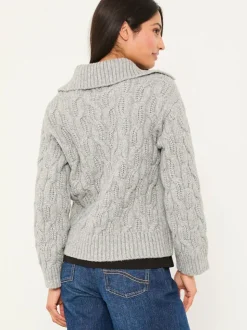 Gris clair - Cardigan FatFace en maille à col