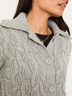 Gris clair - Cardigan FatFace en maille à col