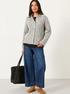 Gris clair - Cardigan FatFace en maille à col