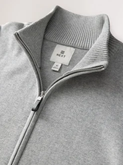 Gris clair - Cardigan zippé N.premium coupe classique 100% coton haut de gamme