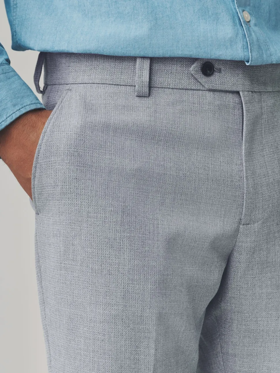 Gris clair - Pantalons élégants texturés coupe classique avec ceinture extensible