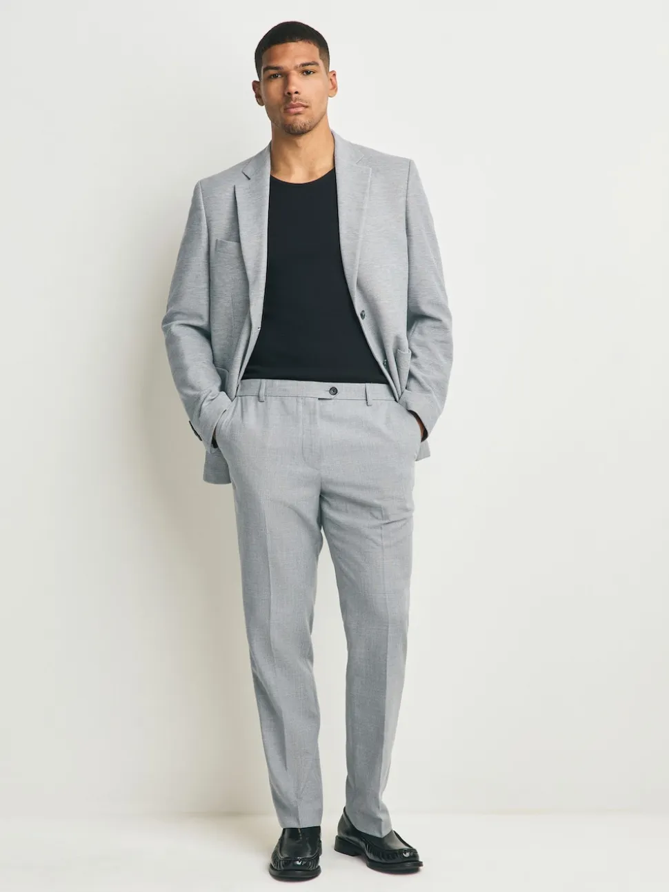 Gris clair - Pantalons élégants texturés coupe classique avec ceinture extensible