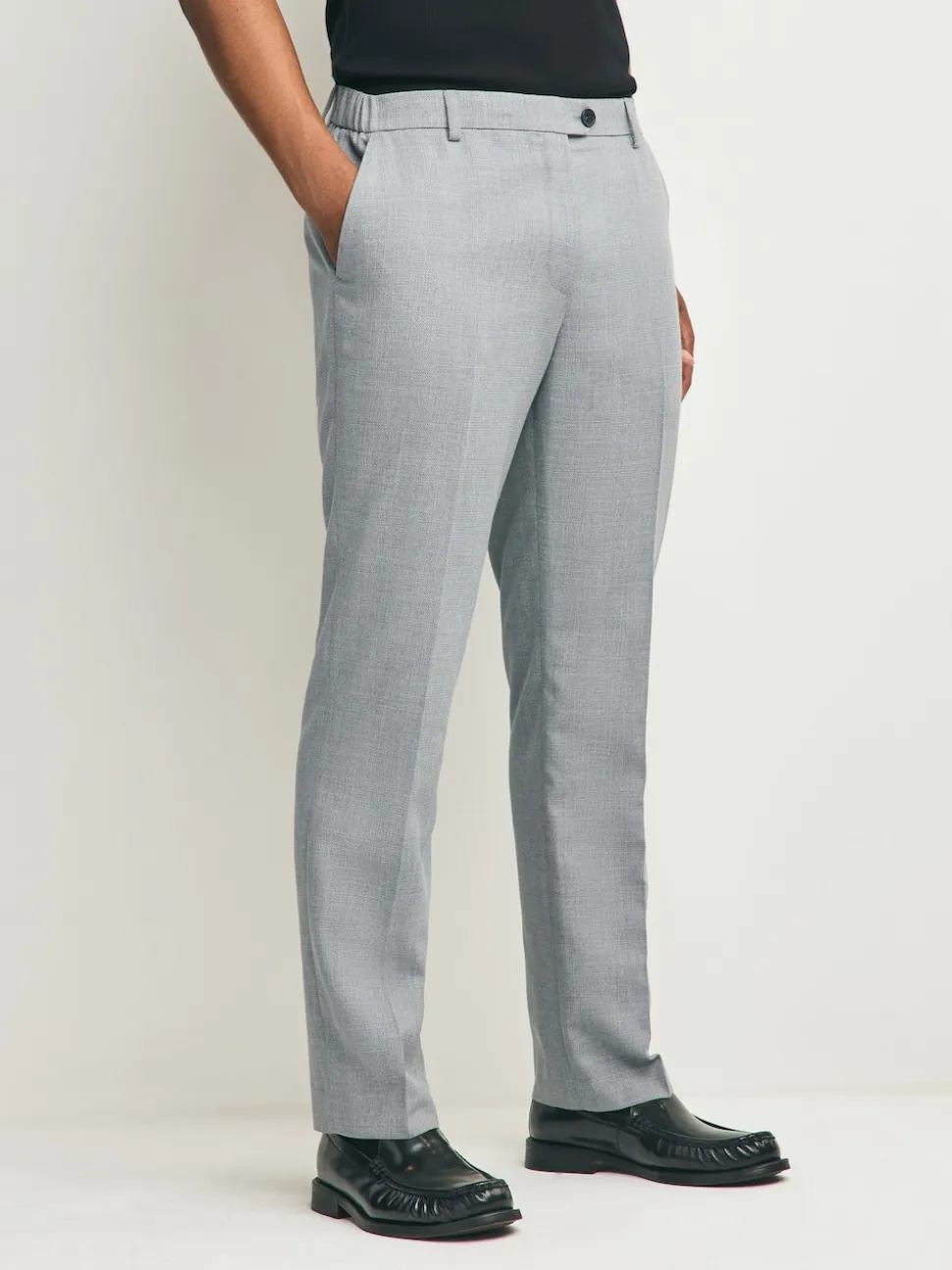 Gris clair - Pantalons élégants texturés coupe classique avec ceinture extensible