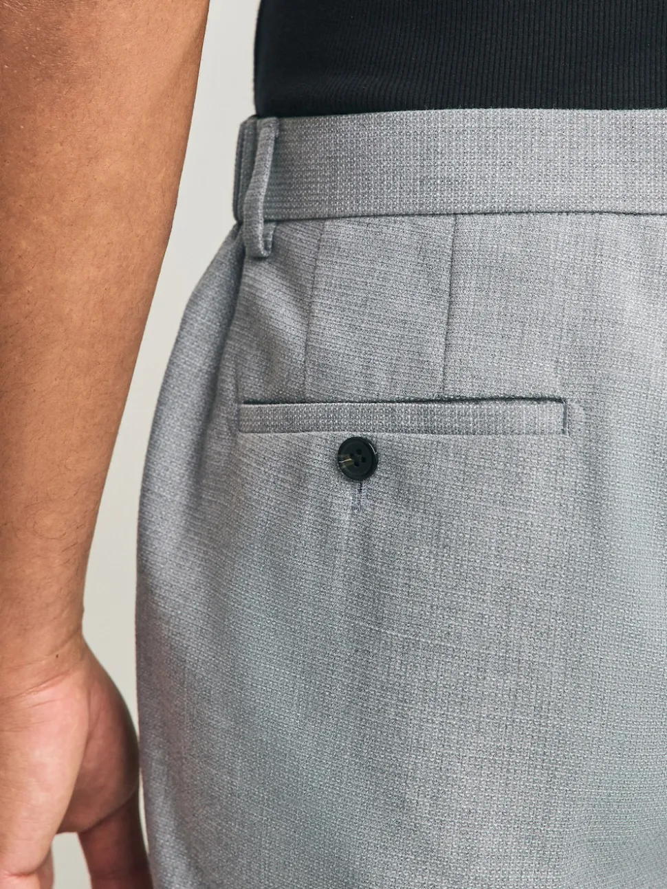 Gris clair - Pantalons élégants texturés coupe classique avec ceinture extensible