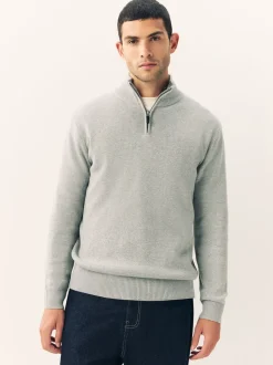 Gris clair - Uni - Pull N.Premium Coupe classique 100% Coton Premium à fermeture éclair