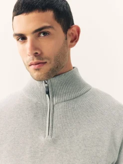 Gris clair - Uni - Pull N.Premium Coupe classique 100% Coton Premium à fermeture éclair