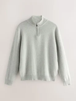 Gris clair - Uni - Pull N.Premium Coupe classique 100% Coton Premium à fermeture éclair